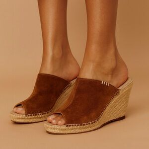 SONALI Tan Suede Peep-Toe Wedge Espadrilles Women's Shoes Size 8